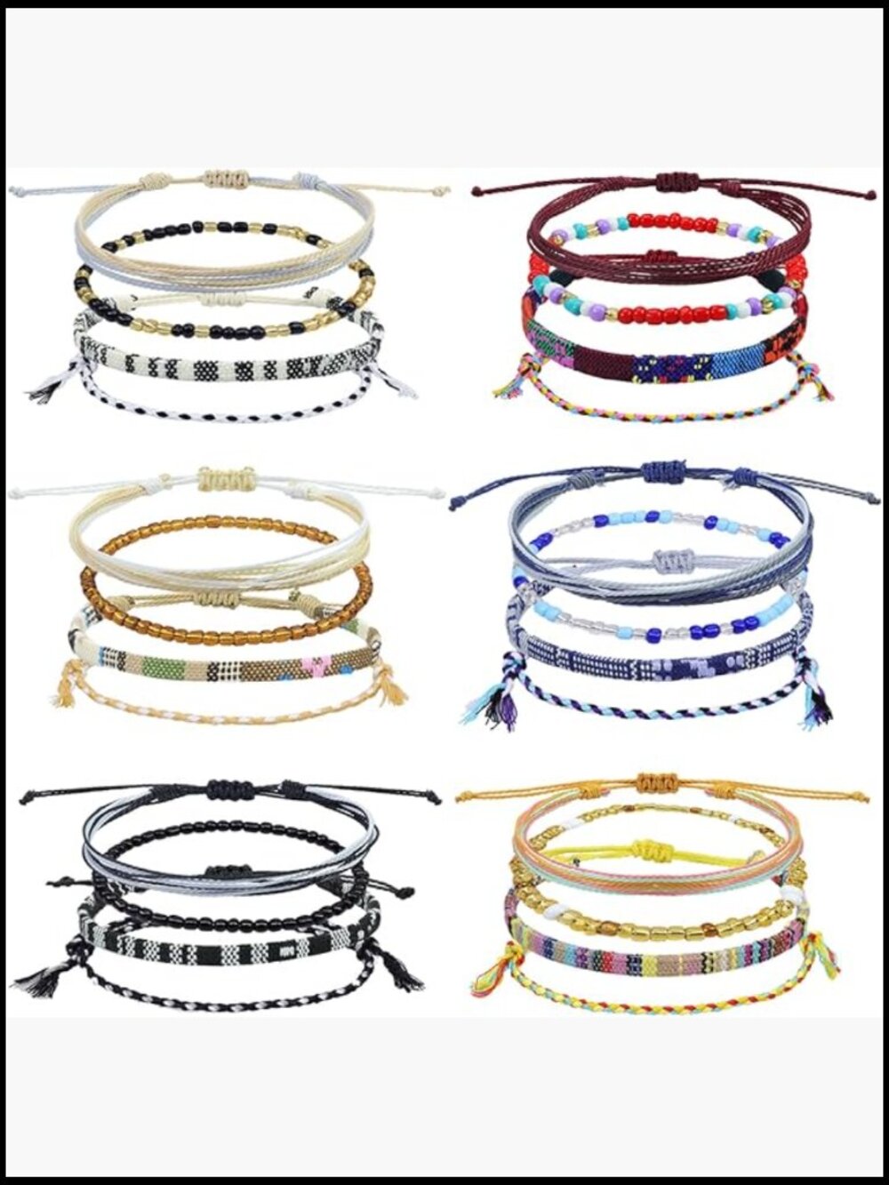 Adjustable Boho Bracelets Anklets Set Stranded Cotton Rope Braided Surfer Beach